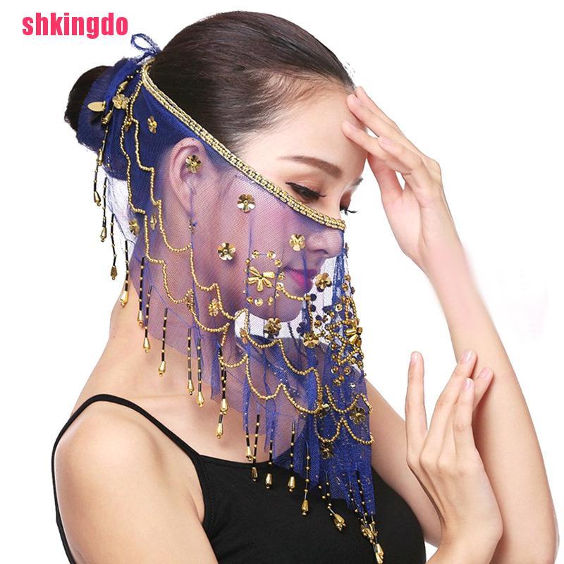 Mạng che mặt vải lưới thêu hoa mận phong cách Ấn Độ cho nữ múa bụng