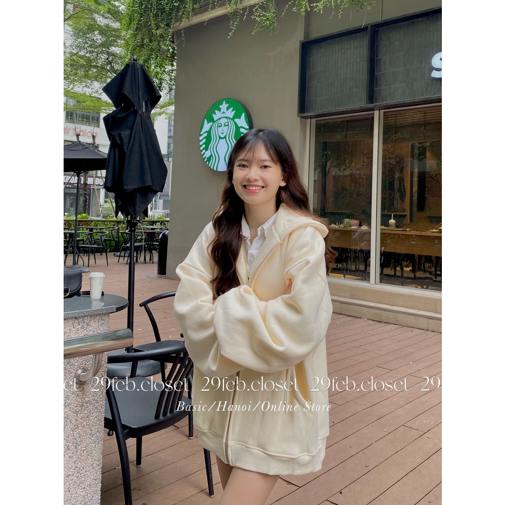 Áo khoác hoodie zip nỉ bông oversize mặc đôi nam nữ - 29feb.closet - A103
