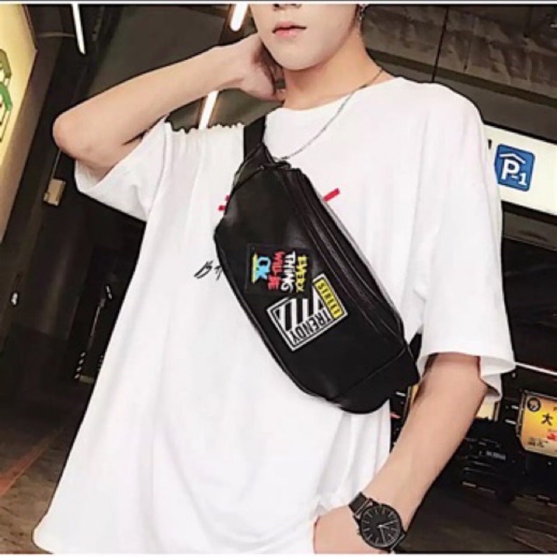 Túi Đeo Chéo Unisex Chống Nước Logo Trendy Chất Liệu Da Mềm - Túi Bao Tử Da PU Cao Cấp Chống Nước Nhỏ Gọn