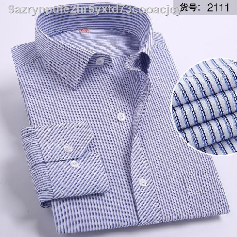 Áo sơ mi dài tay cho người trung niên và cao tuổi của bố nam giới mùa xuân thu mặc sọc không ủi giản dị cộng với k ^ ! *