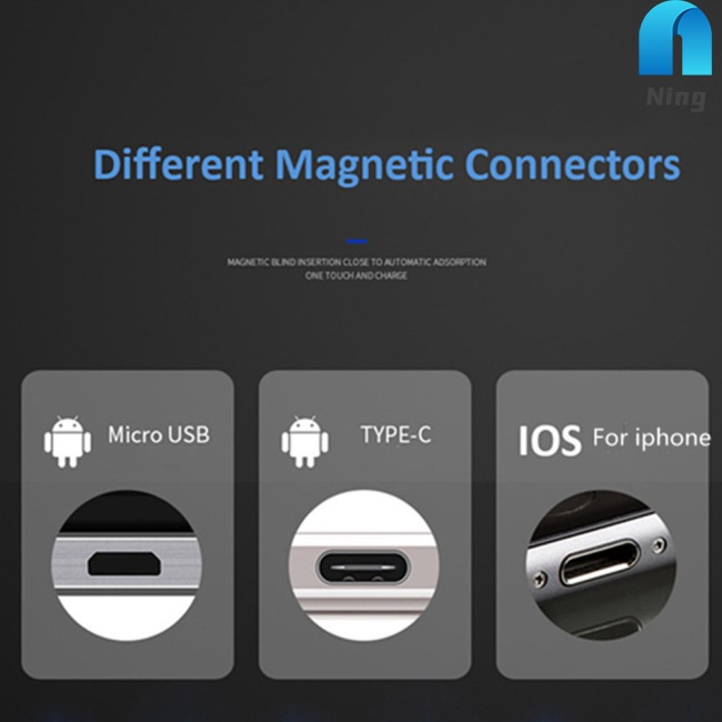 Dây Cáp Sạc Nhanh Truyền Dữ Liệu Có Đèn LED Đầu Nam Châm Cổng Micro USB Type-C Cho Điện Thoại Android IOS