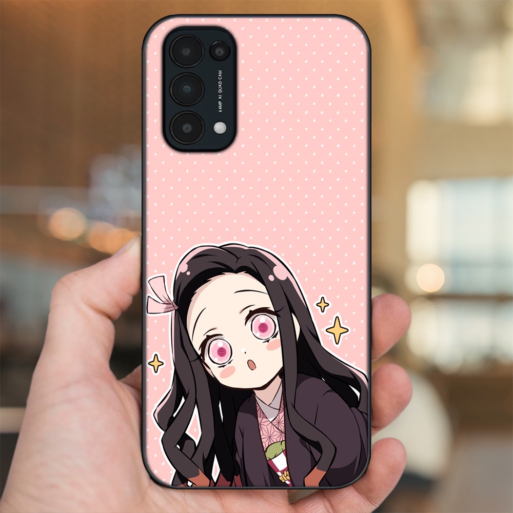 Ốp lưng Oppo Reno 5 viền đen in hình Nezuko Kimetsu no Yaiba