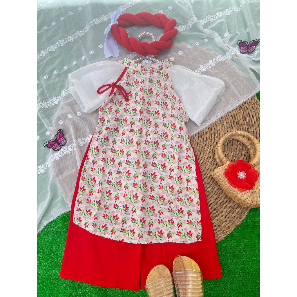 ÁO DÀI CÁCH TÂN BÉ GÁI 8-20KGS KÈM MẤN [HANDMADE]