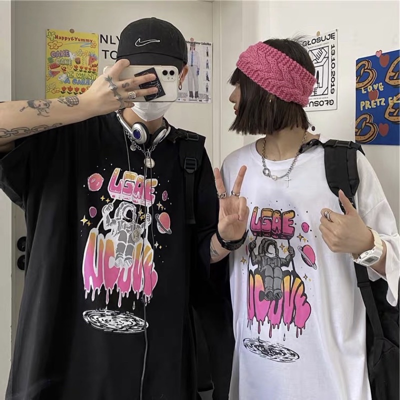 Áo thun nam nữ , áo phông shopcossi chất cotton hình chữ hồng