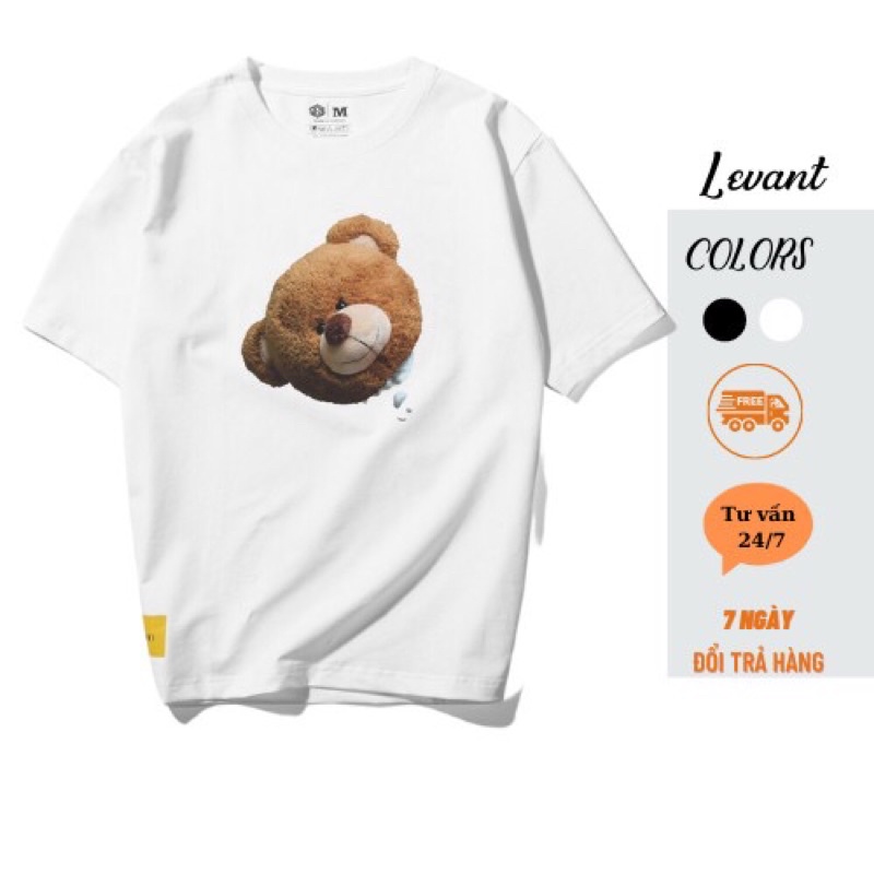 Áo thun tay lở GẤU TEDDY AND THỎ RABBIT LEVANT UNISEX FORM RỘNG 100% COTTON