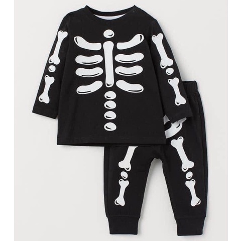 Bộ dài tay thu đông bé trai - Set bộ nỉ xương Hm Haloween cho bé trai size 1-6t