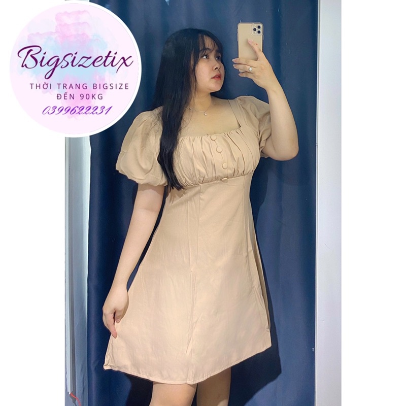 BIGSIZE  Đầm cổ vuông tay phồng bigsize 50-90kg mẫu chụp thật 100%
