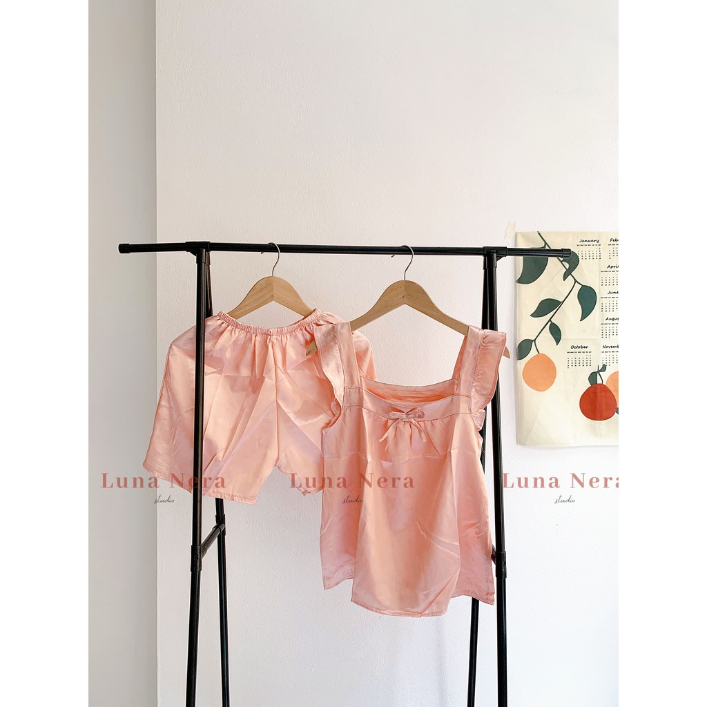 [TẶNG GƯƠNG CẦM TAY] Set đồ ngủ lụa bóng áo cánh tiên có nơ ngực | Ảnh thật 100% ♡ | BigBuy360 - bigbuy360.vn