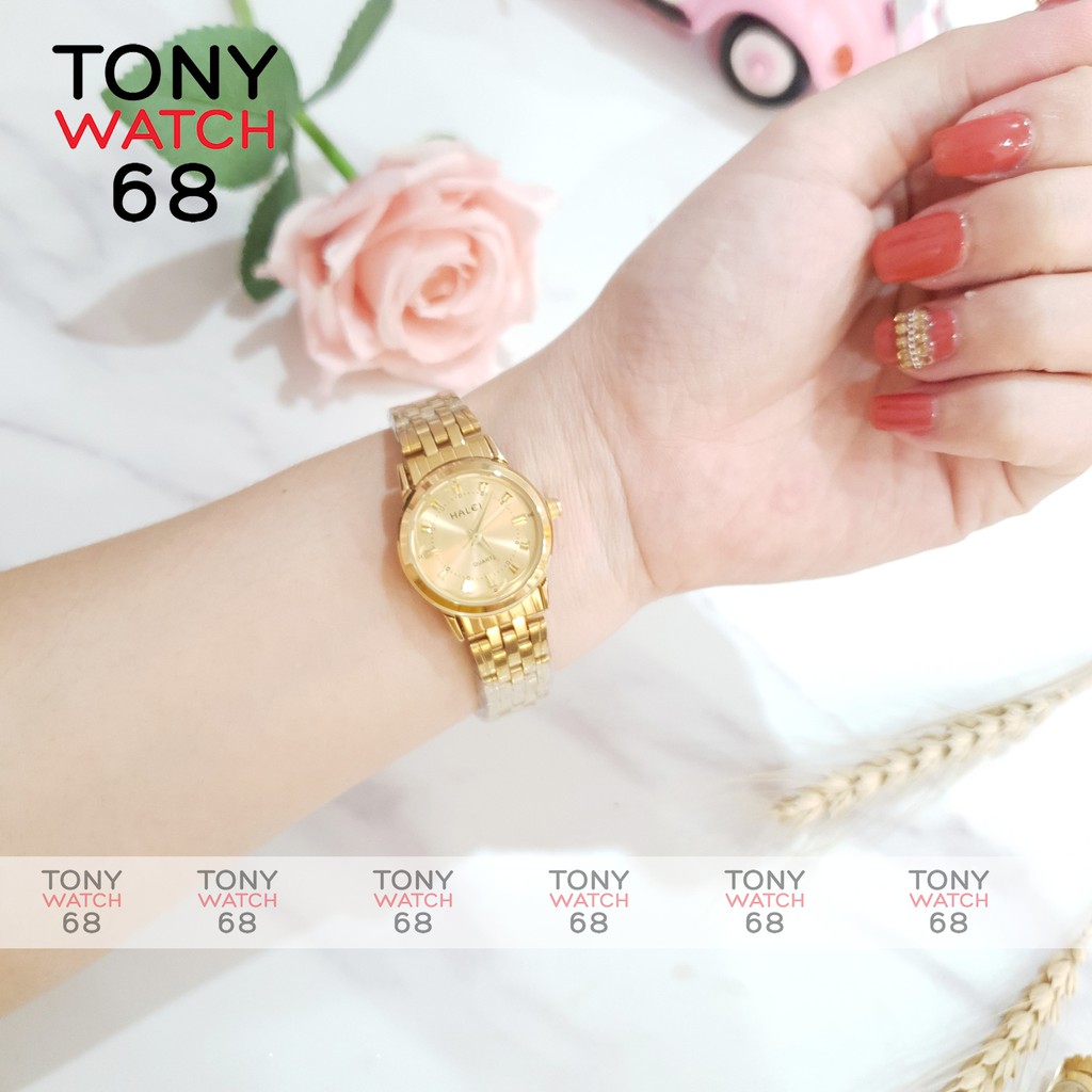 Đồng hồ cặp đôi nam nữ Halei đeo tay dây kim loại vàng bạc số vạch đơn giản chính hãng | BigBuy360 - bigbuy360.vn