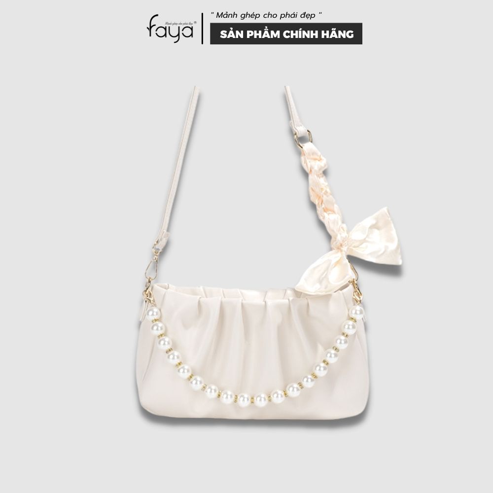 Faya -Túi xách kẹp nách da nhún phối châu T1032