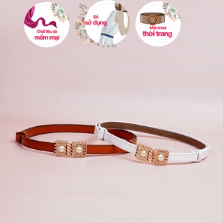Thắt lưng nữ da thật bản 1.5cm, dây lưng nữ đính hạt - Kimy Store