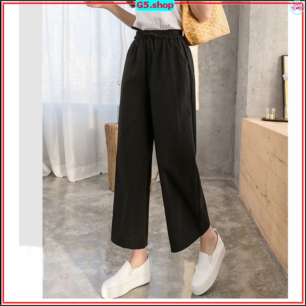 Quần Đũi nữ ống rộng suông vải mề xước siêu mát mùa hè dài 80cm lưng thun có túi G5