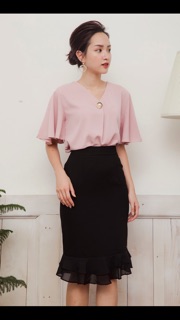 Chân váy công sở phối bèo