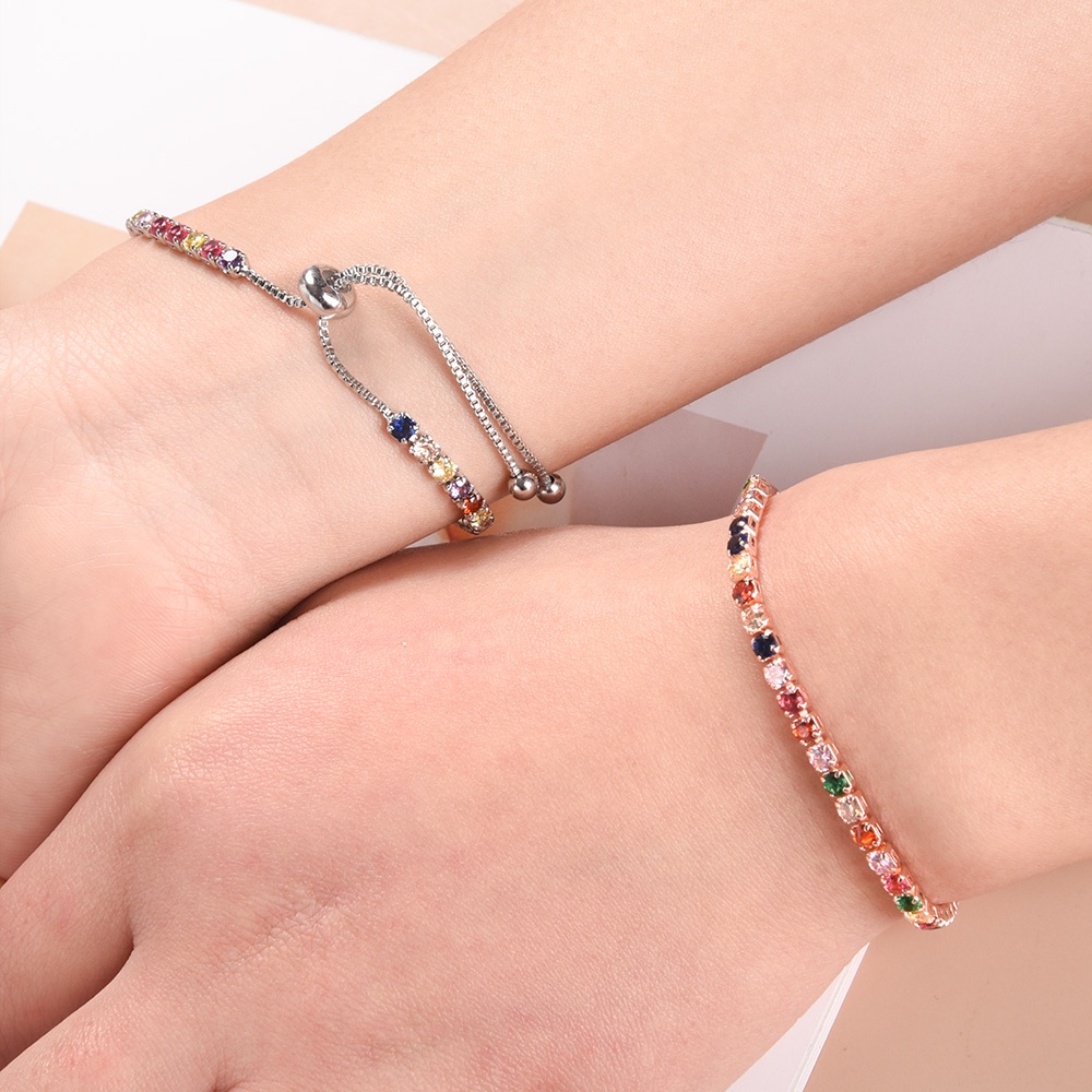 Vòng Tay Đính Đá Zircon Màu Sắc Cầu Vồng Phong Cách Bohemian Dành Cho Nữ