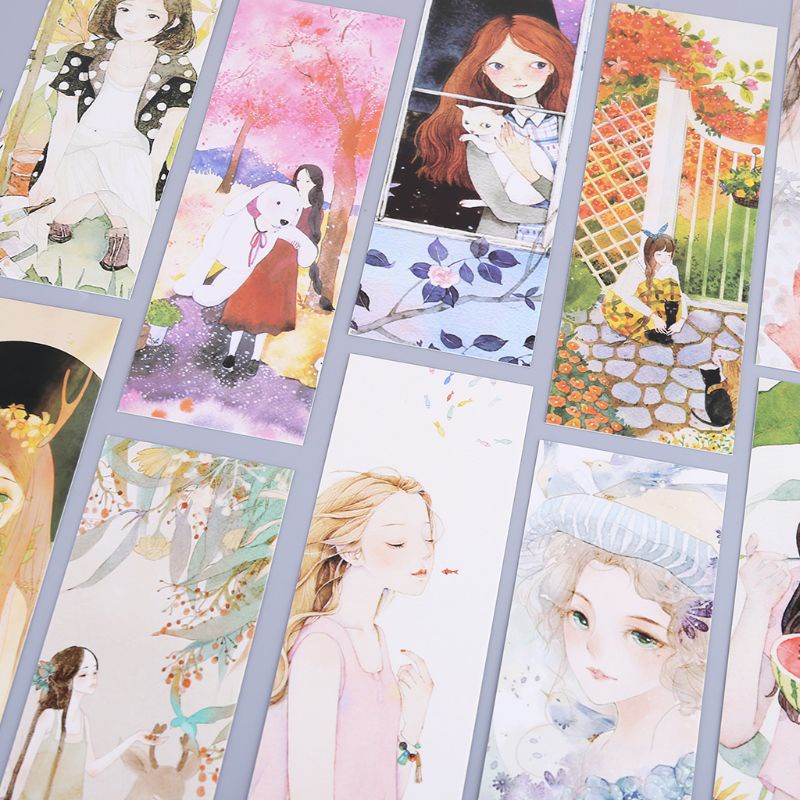 Set 30 Thẻ Đánh Dấu Trang Sách Hình Cô Gái Xinh Xắn