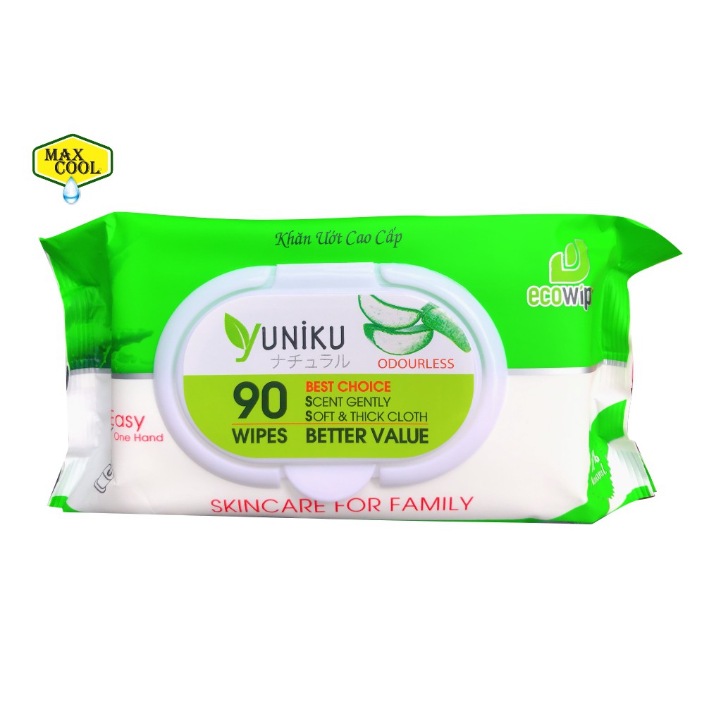 1  gói khăn ướt YUNIKU 90 tờ xanh lá - không hương