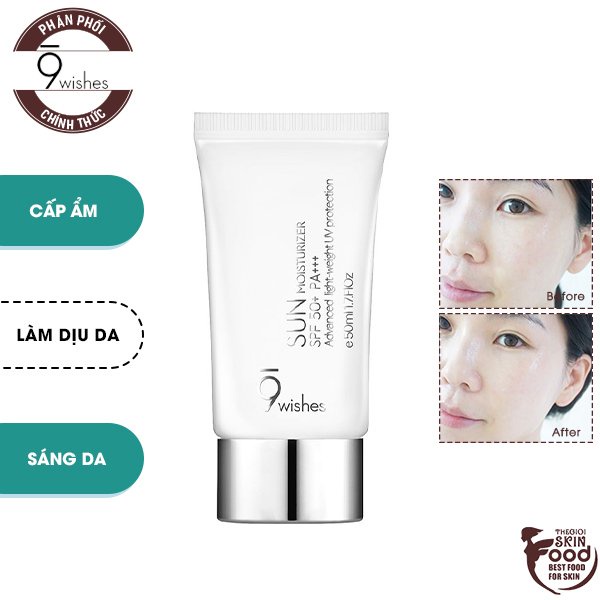 Kem Chống Nắng Cấp Ẩm, Làm Dịu Da 9 Wishes Sun Moisturizer Advanced Light-weight UV Protection SPF50/PA+++ 50ml