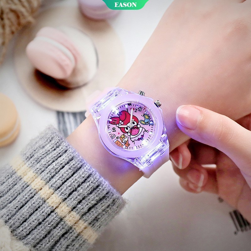 SANRIO Đồng Hồ Wt330 Dây Silicon Phát Sáng Họa Tiết Hoạt Hình Cho Bé Gái Tuổi Teen