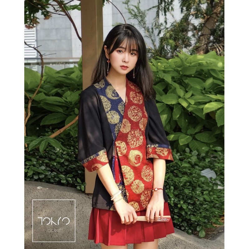 Áo phối gấm shanghai có clip thật (áo riêng váy riêng)