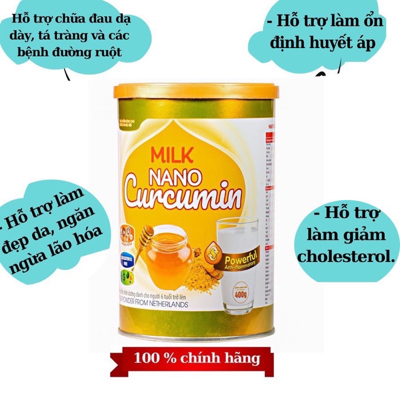 Nano CuCurmin Sữa Nghệ Phù Hợp Người Đau Dạ Dày, Phụ nữ sau sinh, Phục Hồi Vết thương, Làm đẹp da trắng da mờ nám, thâm