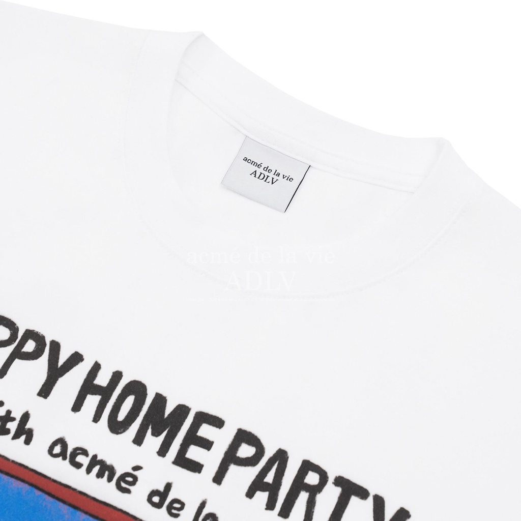 Áo phông ADLV chính hãng in hình Gấu Happy Home Party, áo trắng Acmé De La Vie vải cotton mịn thoáng mát