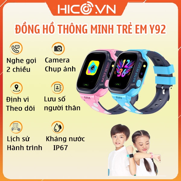 Đồng Hồ Thông Minh Trẻ Em  Y92 Q12 Nghe Gọi, Định vị, Tiếng Việt, Giám Sát Hành Trình, Chặn Số Lạ, Chống Nước IP67