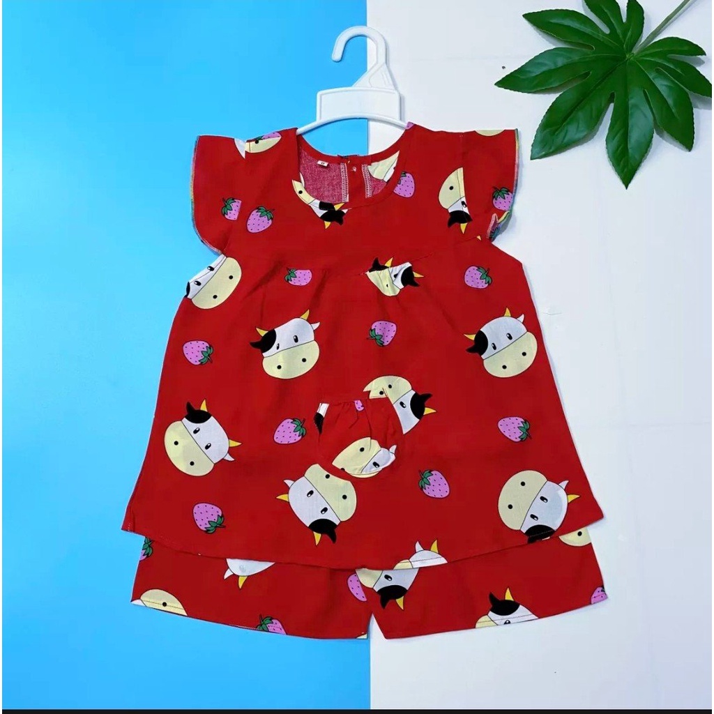 Combo 3 bộ đồ bộ tôn lanh cho bé gái từ 6-26kg, hoa văn ngẫu nhiên.
