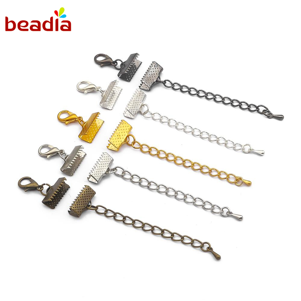 Kẹp càng cua có dây xích Beadia dùng để nối dây da và dây ruy băng dùng để tự làm đồ trang trí