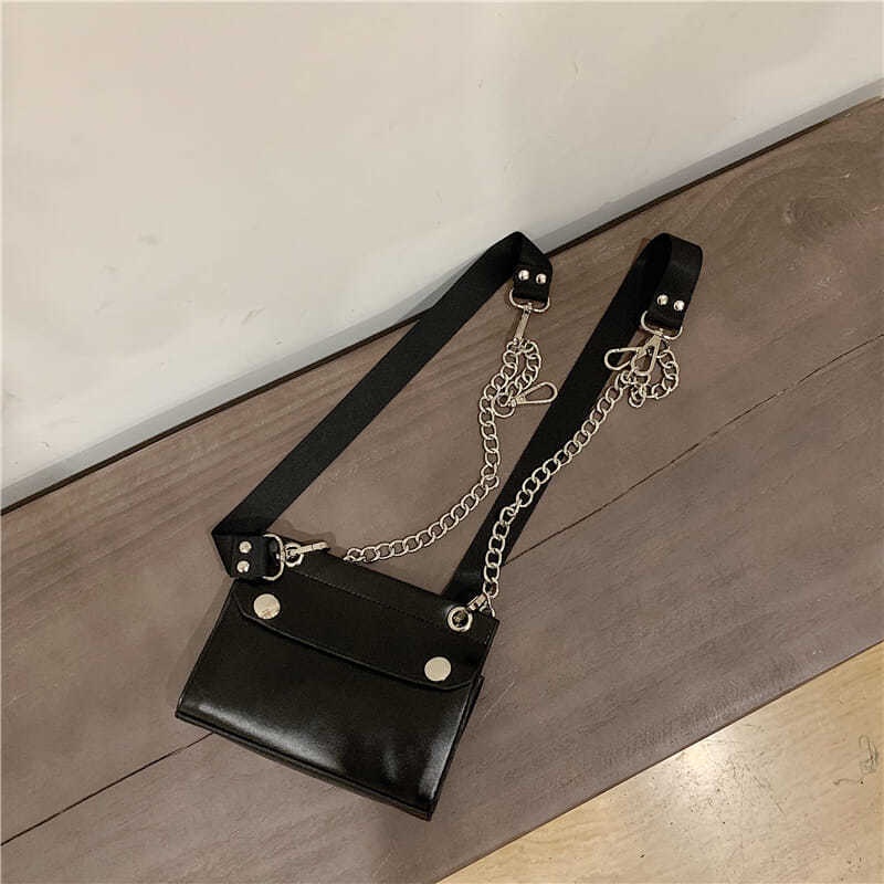 Balo Mini Màu Đen Phối Dây Xích Thời Trang Cho Nữ