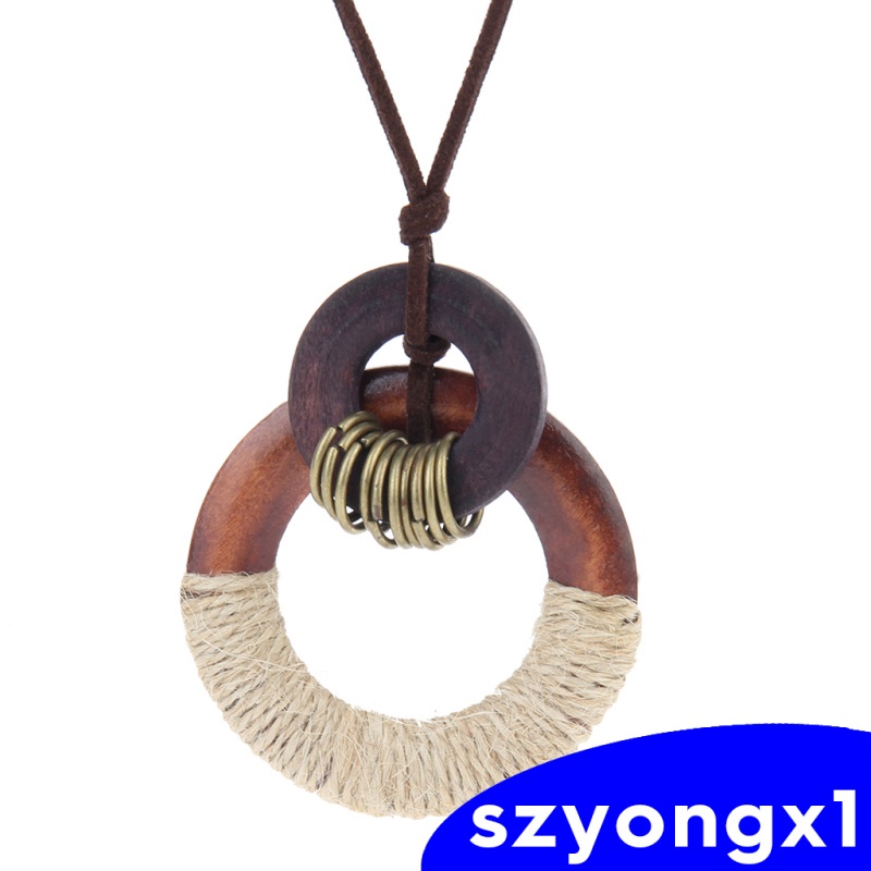 Vintage Bohemian Lady Girls Retro Vòng Tròn Bằng Gỗ Mặt Dây Chuyền Dây Nhung Vòng Cổ
