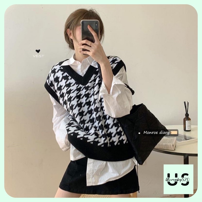 Áo gile len 3 màu đen, trắng, xanh kiểu dáng Hàn Quốc Ulzzangshop520