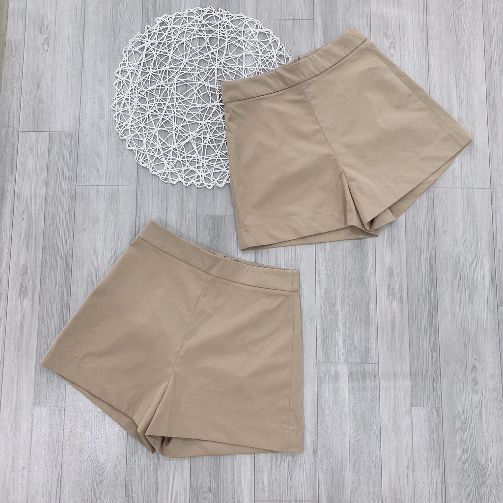 Quần short nữ, quần đùi nữ cạp cao Kaki kéo khóa HECCI màu be năng động Q07