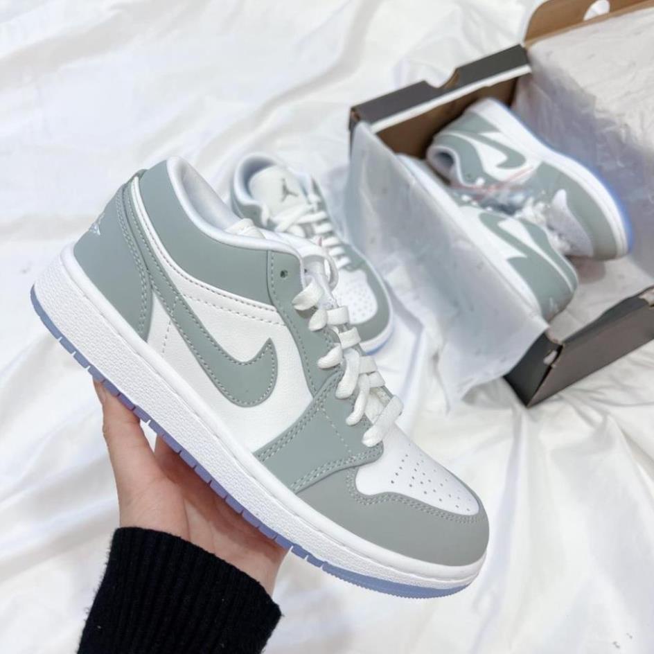 Giày Jordan cổ thấp, Jordan xám trắng, Giày Jordan 1 low wolf grey bản đẹp full box bil
