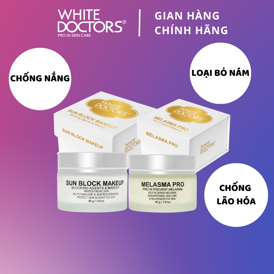 Bộ đôi giảm nám da thể nặng White Doctors - Sun Block Makeup và Melasma Pro