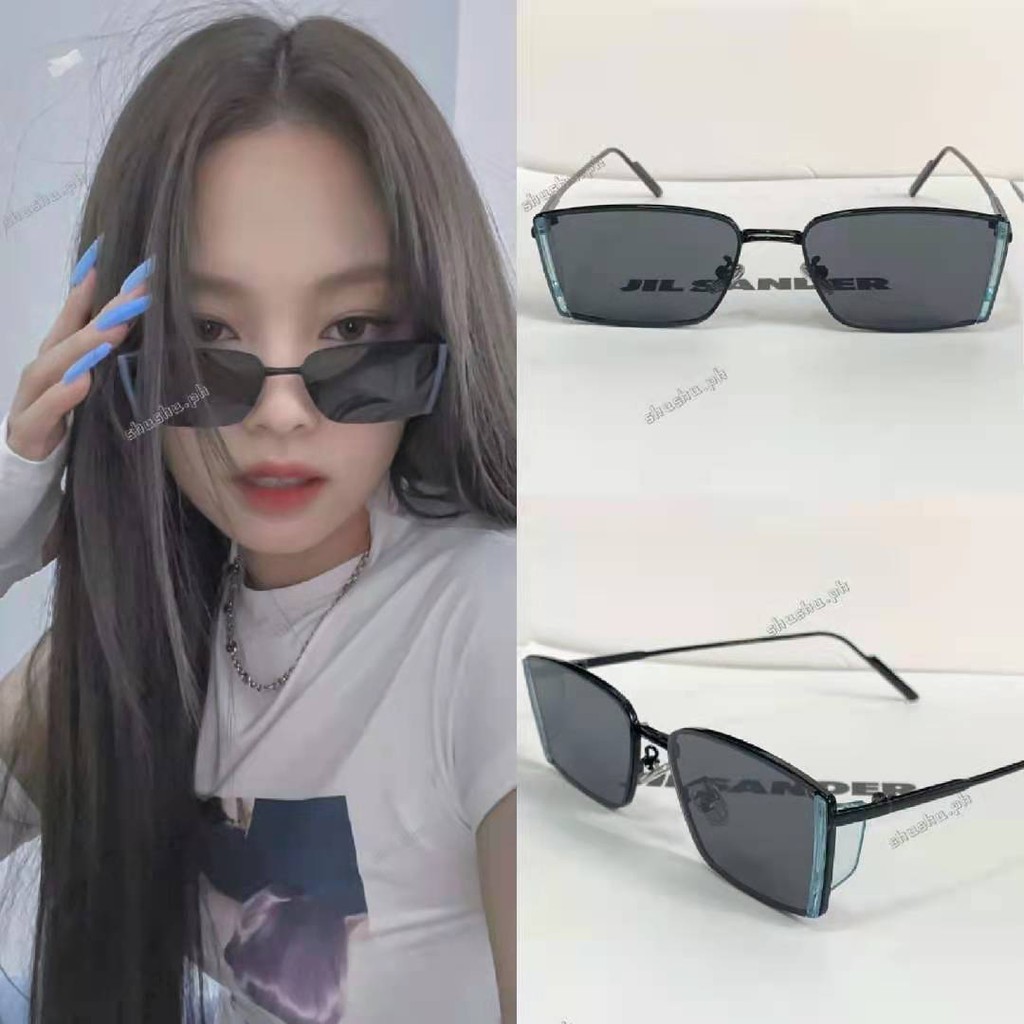 Kính mát gọng vuông mỏng màu bạc phong cách JENNIE