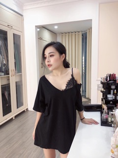 Áo lệch vai phối ren