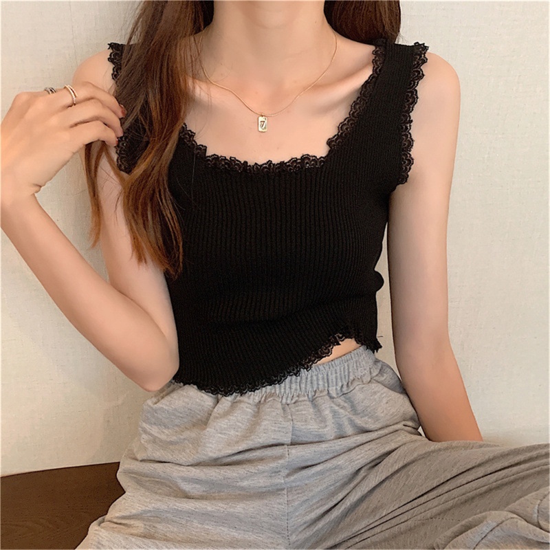 Brroa Áo Croptop Hai Dây Cổ Vuông Màu Trơn Dành Cho Nữ