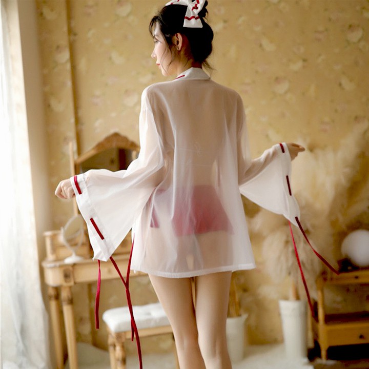 Cosplay sexy nữ y tá fullset áo choàng xuyên thấu chân váy thắt nơ bra trái tim dễ thương | BigBuy360 - bigbuy360.vn