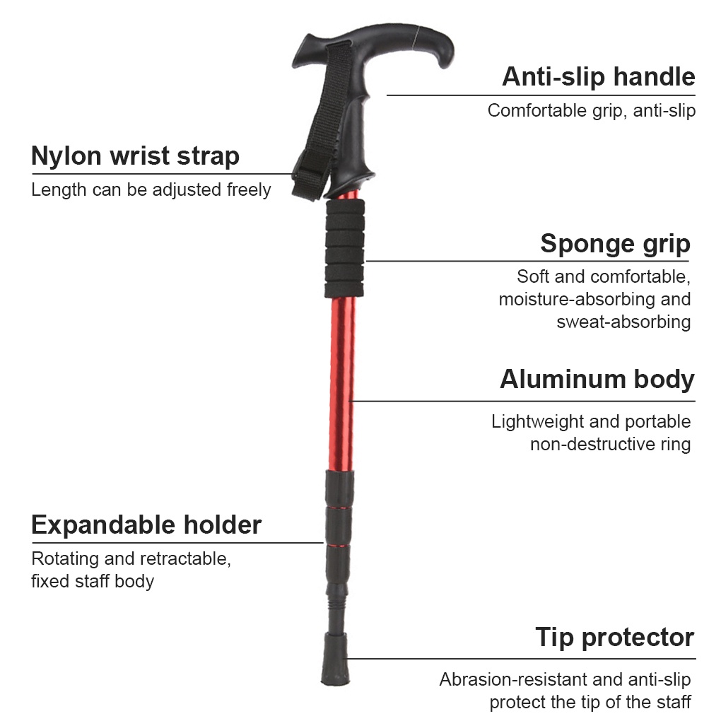 [ff86]Telescopic Walking Stick Non-slip Hiking Trekking Cane 4-section Aluminum Alloy Walking Pole