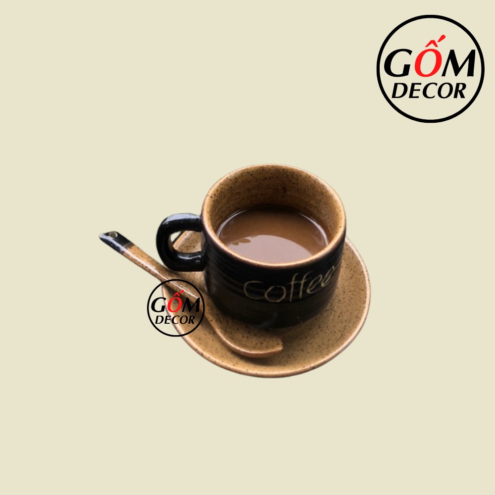 Tách cafe, ly cà phê nóng giả vuốt kèm đĩa - Bát Tràng cao cấp