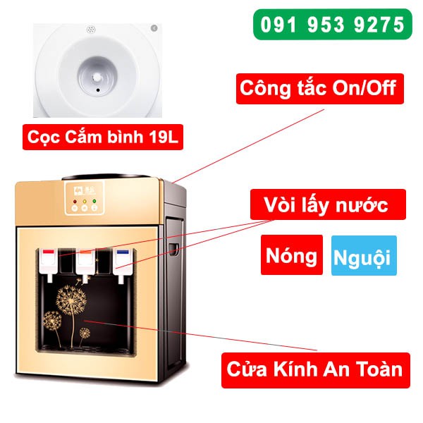 Cây nước nóng úp bình Camel HC85KM Cửa kính bảo vệ Máy nước nóng mini để bàn sử dụng bình úp - home center leebland