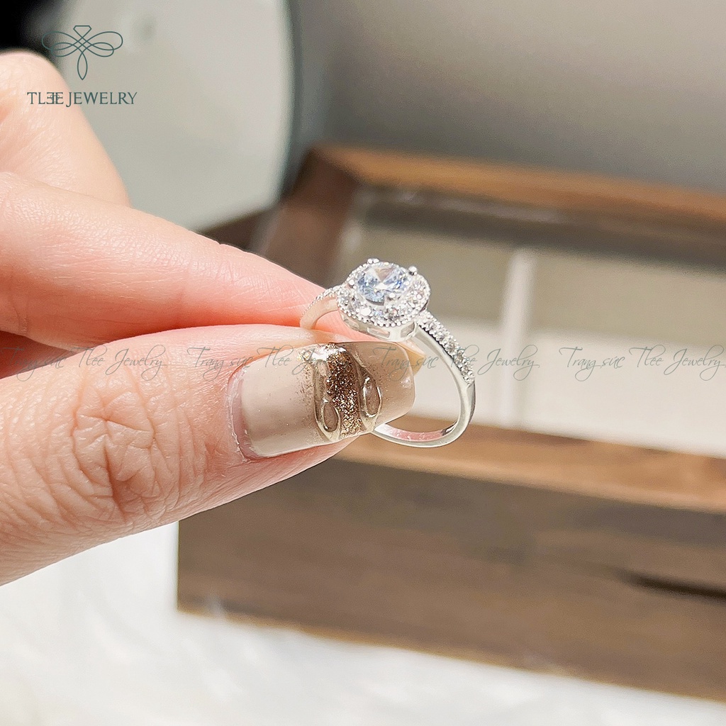 Nhẫn bạc nữ TLEE mặt vuông viền đính đá cao cấp NCJ A0153