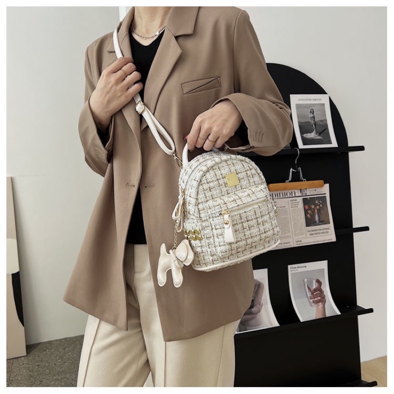 Balo mini Nữ Thời Trang Cao Cấp VINTAGE Đi Học Giá Rẻ Balo vải kẻ caro phong cách hàn quốc