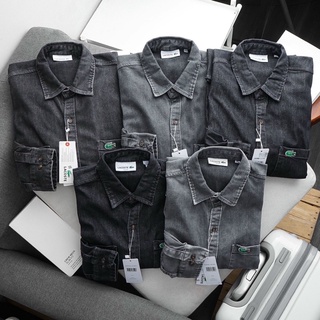 Sơ mi dài tay Denim lacos phối túi ngực wash bụi Chất jean dày có thun co dãn VNXK