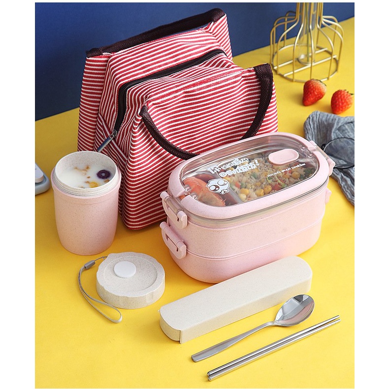 Hộp Cơm Giữ Nhiệt Văn Phòng 2 tầng 3 Ngăn Chất Liệu Tốt Nhất Dùng Trong Thực Phẩm Chịu Nhiệt Chịu Lạnh Tốt- KIT002