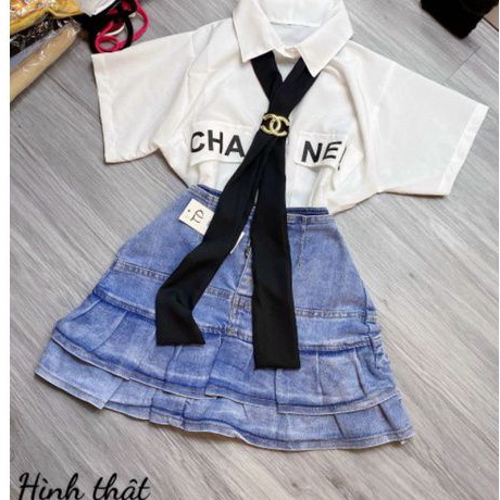 Áo sơ mi croptop phối cà vạt hot trend (Fy0905)