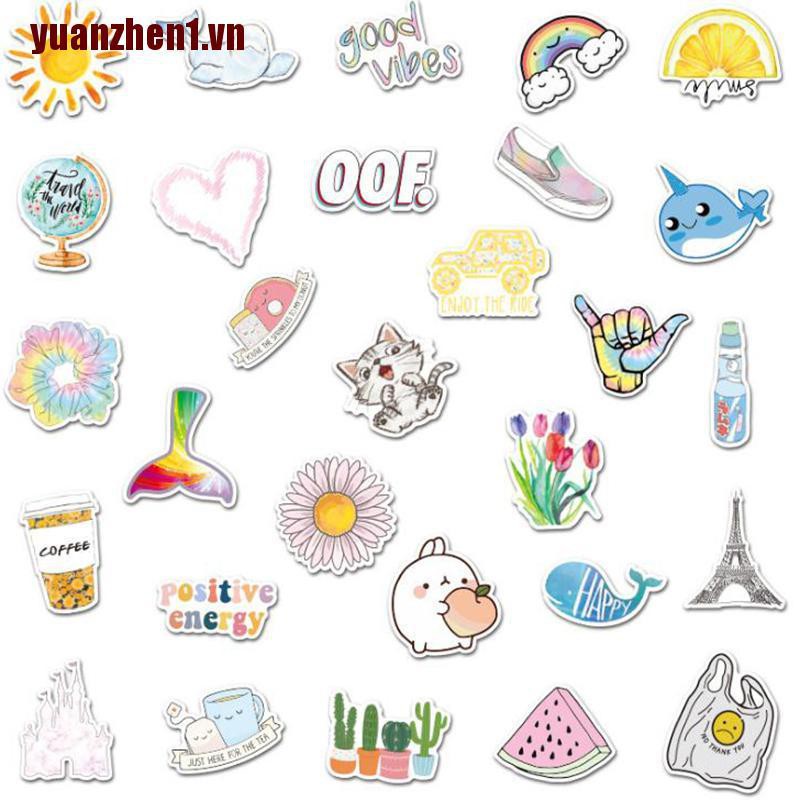 Set 50 Miếng Dán Hoạt Hình YUANZHEN1 Chống Thấm Nước Trang Trí Laptop Ván Trượt / Guitar / Vali