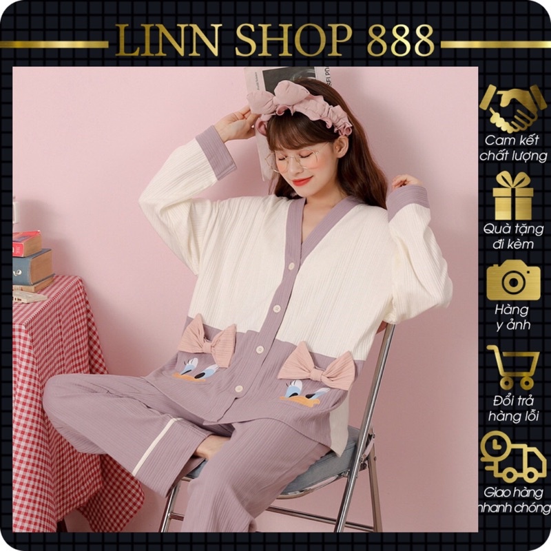 Bộ Ngủ Pizama/Pijama Nữ Dài Tay Chất Cotton
