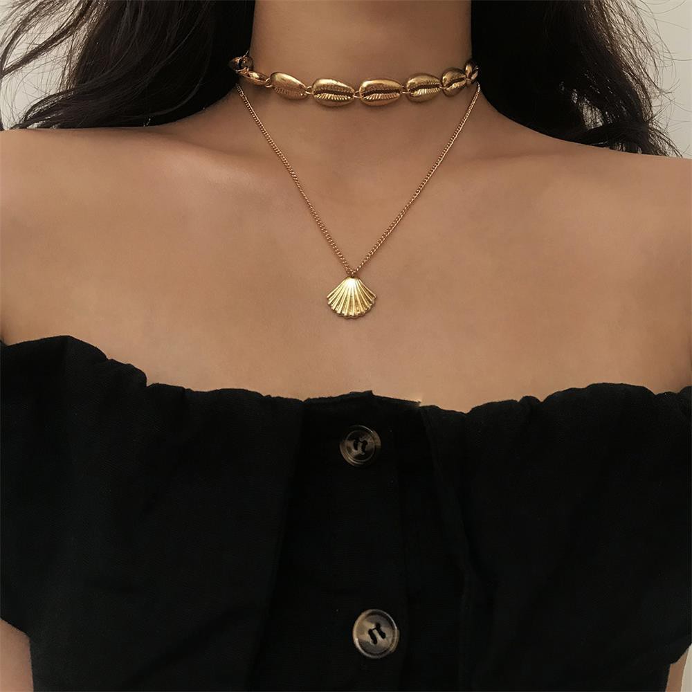 Vòng Cổ Choker Nhiều Lớp Mặt Vỏ Sò Thời Trang Mùa Hè Cho Nữ