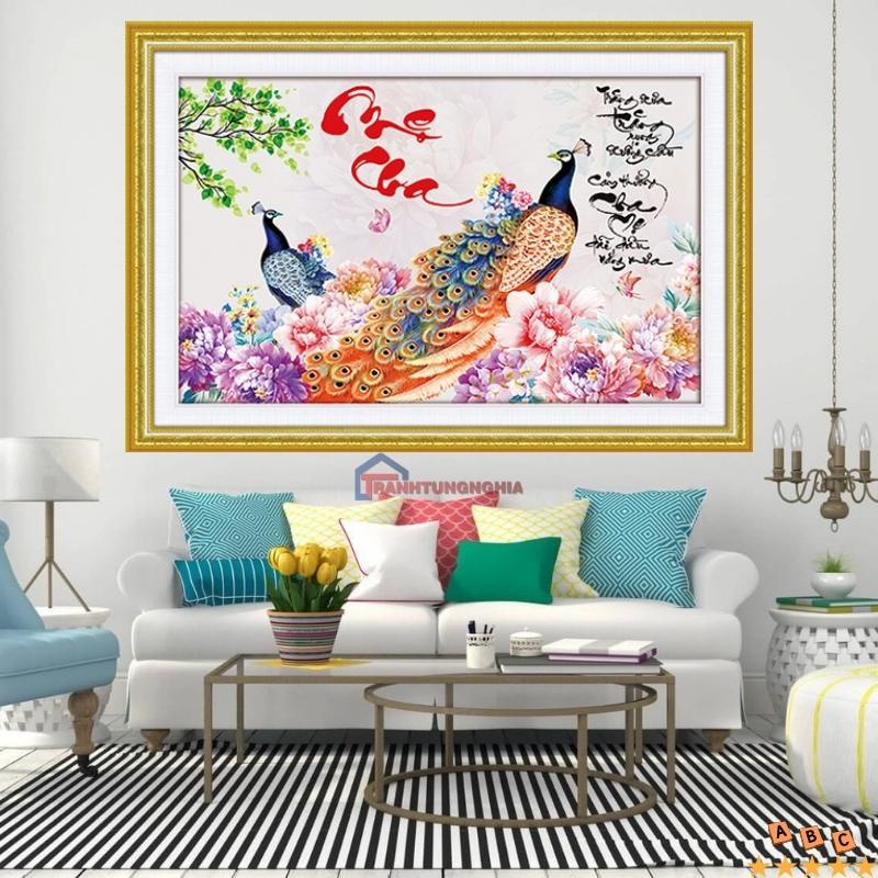 Tranh đính đá cha mẹ 75cm x 50cm